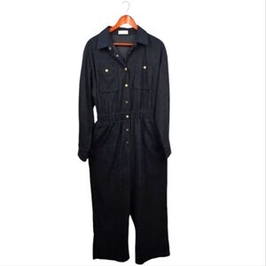 CISA Corduroy Long Sleeve Utility Jumpsuit Snap Buttons Black Womens Sz L Tomboy